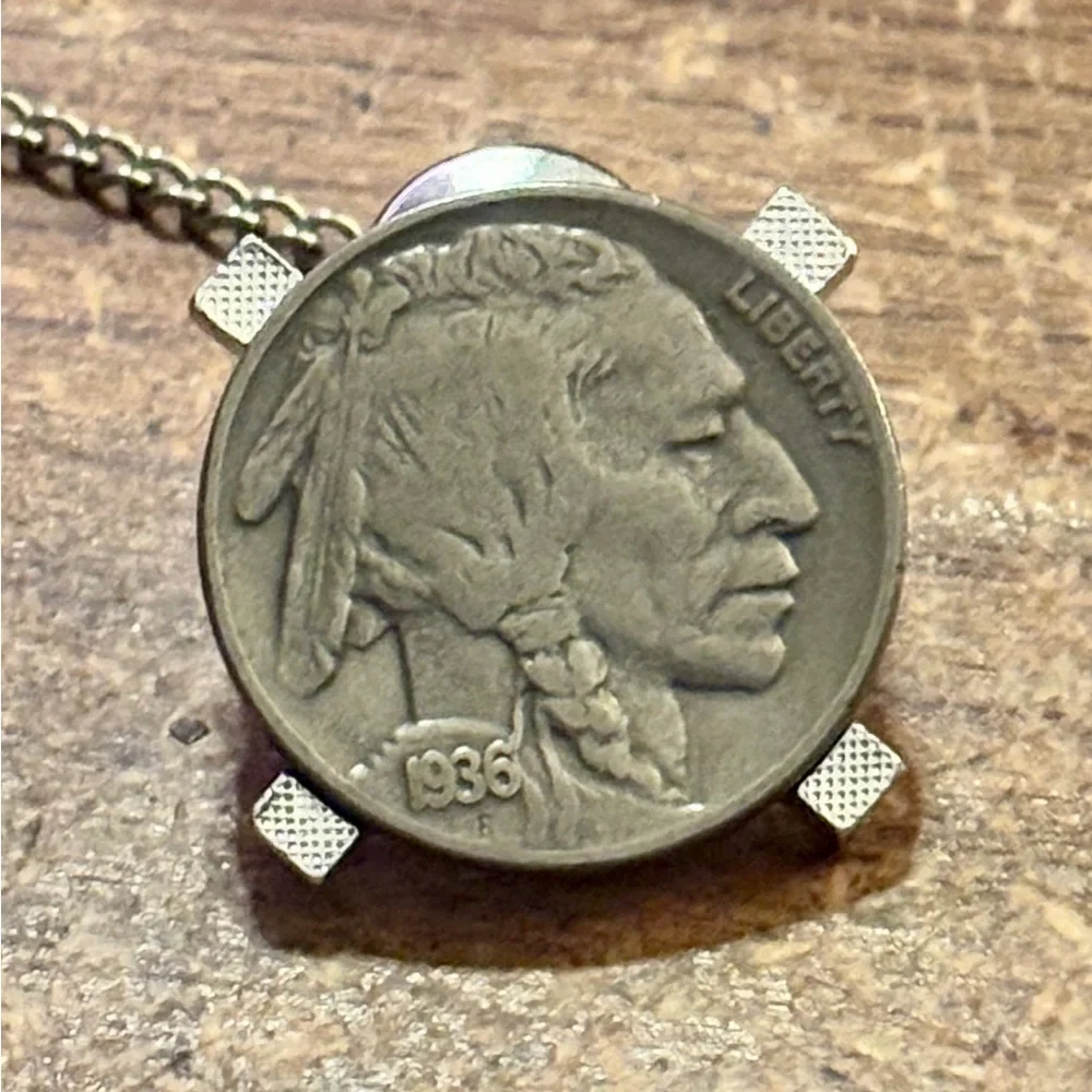 Grand Prix - Buffalo Nickel Silver Cuff Links & Tie pin - Vintage - Picture 4 of 4